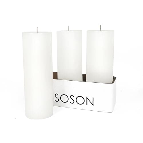 Soson Set of 3 White Pillar Candles - Unscented Large Candles - Home Wedding Decor