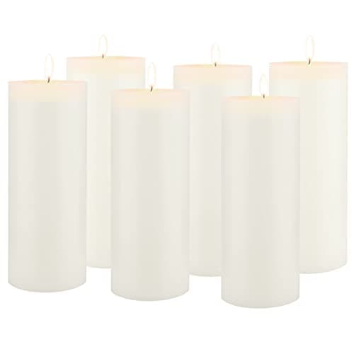 Stonebriar White Tall Pillar Candles, 6 Pack, 3x8 Inch, 110 Hour Burn Time
