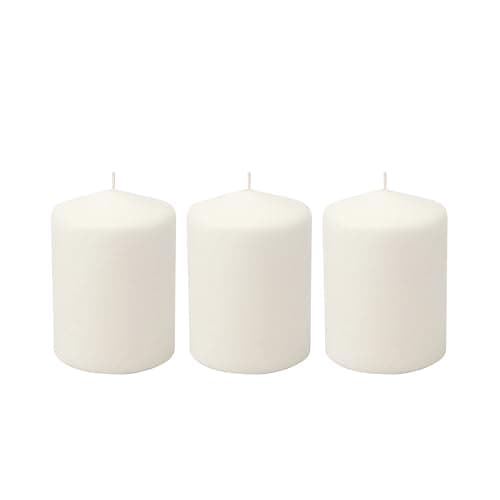 3-Pack Tall White Wax Pillar Candles for 35 Hours - 3 x 4 Inch