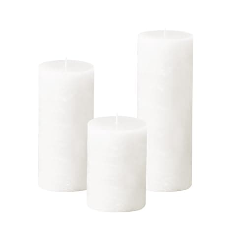 Simply Soson Unscented White Pillar Candles, Set of 3, Rustic Texture, Dripless, Ideal for Weddings, Parties, Home Decor