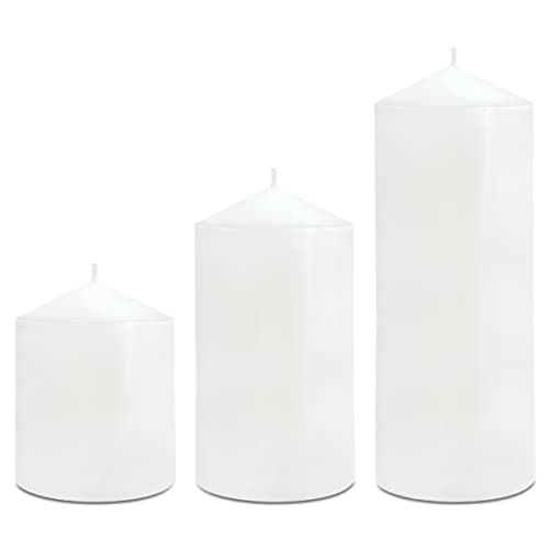 3 Pack White Pillar Candles, 4, 6, & 8 Inches, Handmade Decor for Home, Wedding, Dinner, Church