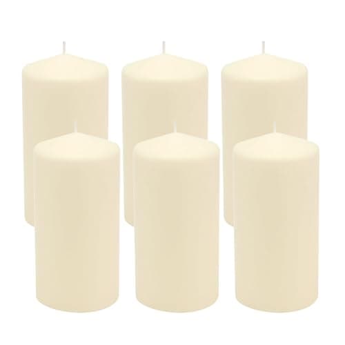 Stonebriar 6 Pack Ivory Unscented Tall Pillar Candles - 3x6 Inch, 65 Hour Burn