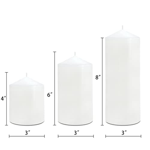 3 Pack White Pillar Candles, 4, 6, & 8 Inches, Handmade Decor for Home, Wedding, Dinner, Church