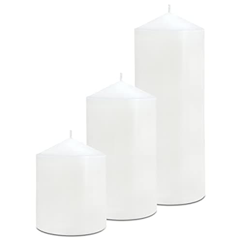 3 Pack White Pillar Candles, 4, 6, & 8 Inches, Handmade Decor for Home, Wedding, Dinner, Church