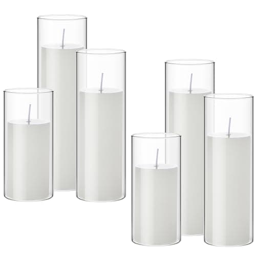 Shihanee Set of 6 Clear Cylinder Pillar Candles for Wedding Centerpieces