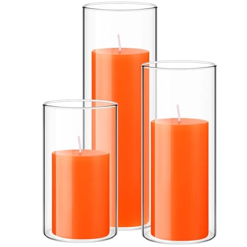 Shihanee Set of 3 White Pillar Candles with Glass Holders for Weddings and Holidays