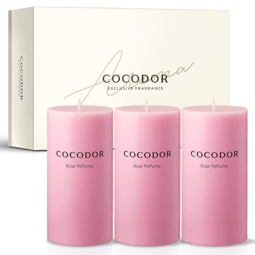 COCODOR White Jasmine Scented Pillar Candles, Set of 3, 85 Hours Burn Time