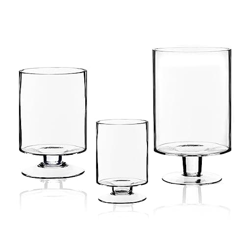 CYS EXCEL 3 PCS Glass Hurricane Candle Holders | Stemmed Cylinder Vases