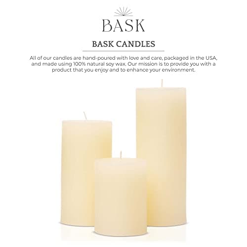 BASK Unscented Ivory Pillar Candles Set of 3 - Dripless and Smokeless for Any Occasion