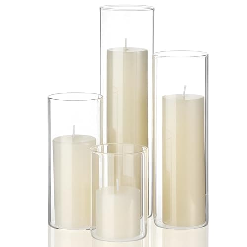 Shihanee Set of 8 Pillar Candles & Glass Vases for Home Decor (White)