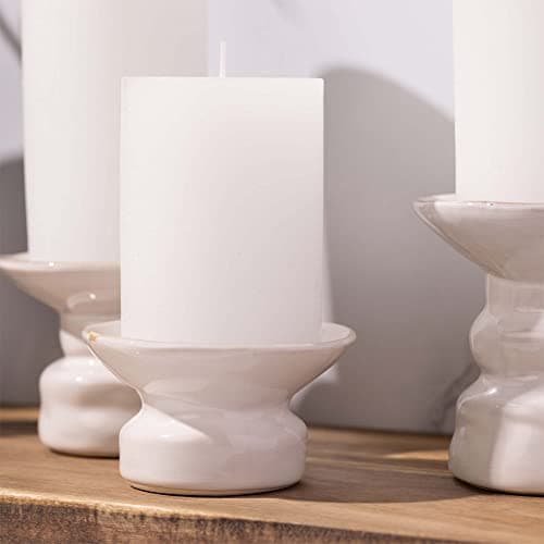 Unscented White Pillar Candles Set of 3 - Dripless, Smokeless by Bask