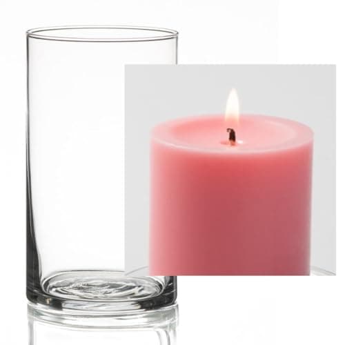 12 Eastland Glass Cylinder Vases, 6" & 12 Richland Pillar Candles, 3" White