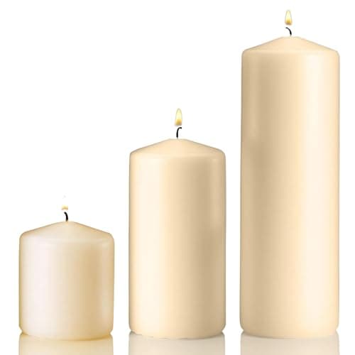 Parnoo Ivory Pillar Candles Set of 3 - Dripless Unscented Decorative Candles