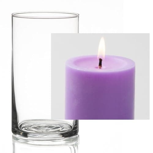 12 Eastland Glass Cylinder Vases, 6" & 12 Richland Pillar Candles, 3" White
