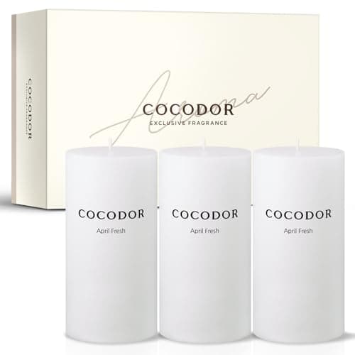COCODOR White Jasmine Scented Pillar Candles, Set of 3, 85 Hours Burn Time