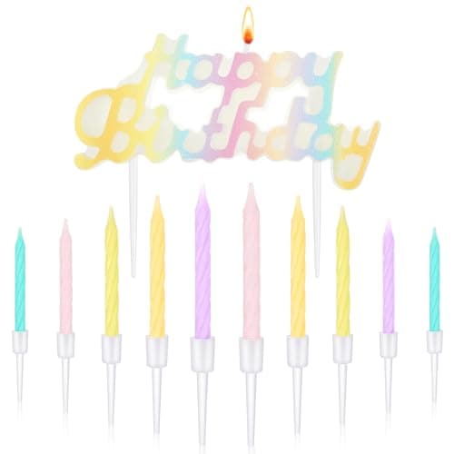 MTLEE Gold Happy Birthday Thin Spiral Candles Topper for Cake Decoration Party Supplies