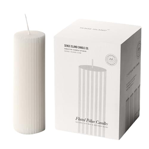 Natural White Unscented Ribbed Pillar Candles 2x6", Soy Wax 4 Pack