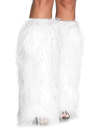 Dionysia Fuzzy Faux Fur Leg Warmers, Long Boots Cuff Cover, Elastic, 18"