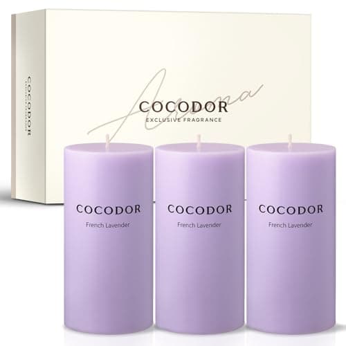 COCODOR White Jasmine Scented Pillar Candles, Set of 3, 85 Hours Burn Time