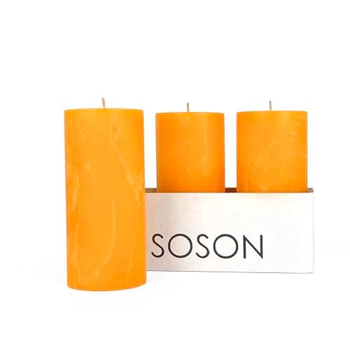 Simply Soson Unscented White Pillar Candles, Set of 3, Rustic Texture, Dripless, Ideal for Weddings, Parties, Home Decor