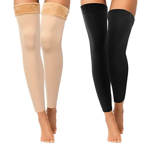 Bencailor 2 Pairs Women’s Fleece Leg Warmers - Over Knee Compression Socks (Black, Beige, Footless)