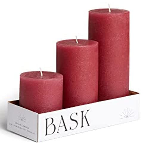 Unscented White Pillar Candles Set of 3 - Dripless, Smokeless by Bask