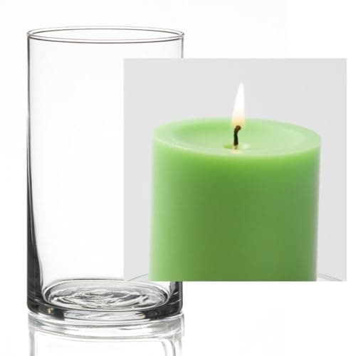 12 Eastland Glass Cylinder Vases, 6" & 12 Richland Pillar Candles, 3" White