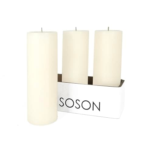 Soson Set of 3 White Pillar Candles - Unscented Large Candles - Home Wedding Decor