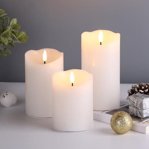 Realistic Battery-Powered White Flameless Candles with Remote, Φ 3" H 4" 5" 6"