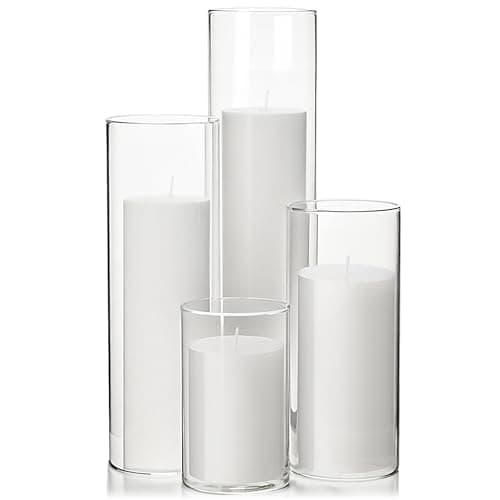 Elegant White Pillar Candles and Glass Cylinder Vases for Home Decor