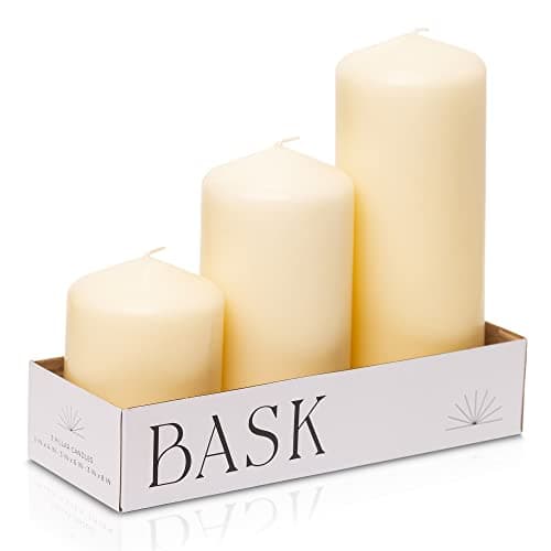 Elegant White Pillar Candles - Set of 3 - 3"x4", 3"x6", 3"x8" - Smokeless & Dripless