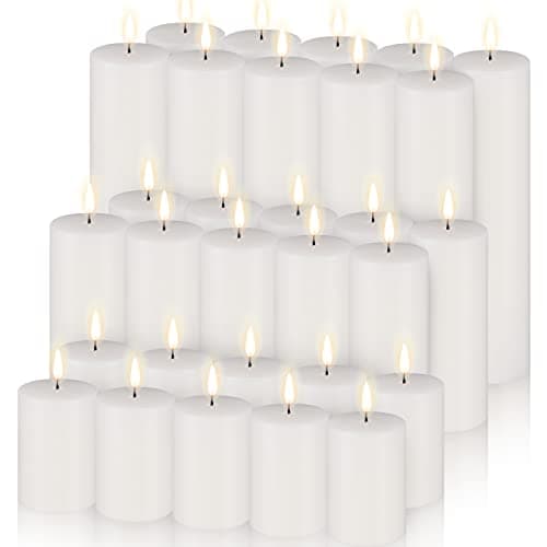Amyhill Set of 30 White Unscented Pillar Candles for Home and Decor