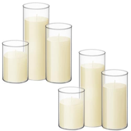 Shihanee 6 Sets Pillar Candles and Glass Cylinder Vases for Wedding Centerpieces (White,2.6'' x 4.7'', 5.9'', 7.9'')