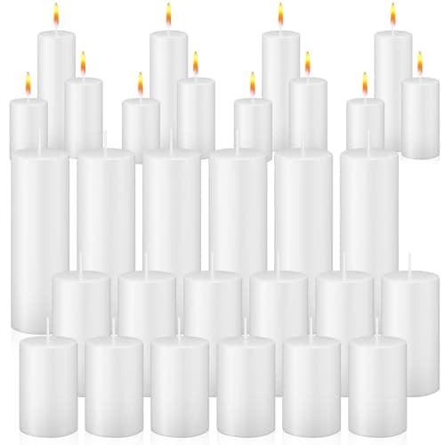 MTLEE 36 Pcs Unscented Pillar Candle Set - 38 Hour Burn Time, Dripless and Clean Burning for Weddings, Spas, and Emergencies (White, 3 Sizes)