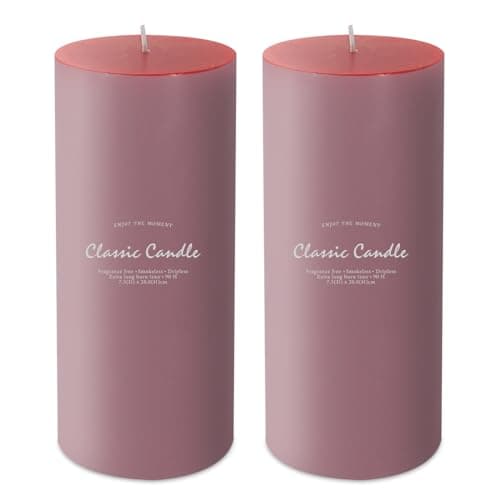 2 Pack 3x8 Soy Pillar Candles, Unscented & Smokeless