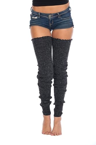 Foot Traffic Women's Super Long Charcoal Cable-Knit Leg Warmers
