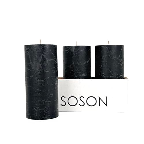 Simply Soson Unscented White Pillar Candles, Set of 3, Rustic Texture, Dripless, Ideal for Weddings, Parties, Home Decor