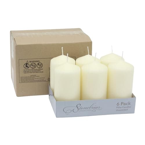 Stonebriar 6 Pack Ivory Unscented Tall Pillar Candles - 3x6 Inch, 65 Hour Burn