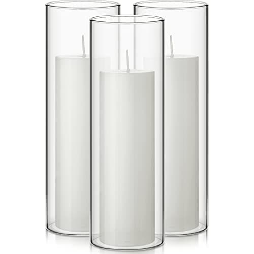 Elegant White Pillar Candles and Glass Holders for Wedding Centerpieces