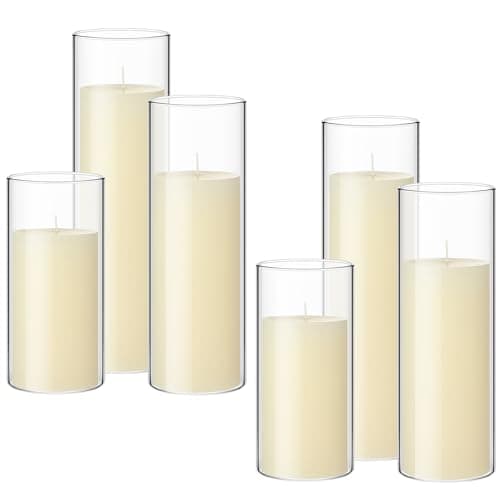 Shihanee Set of 6 Clear Cylinder Pillar Candles for Wedding Centerpieces