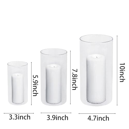 Hurricand 3PCS Glass Pillar Candle Holder for Weddings and Centerpieces