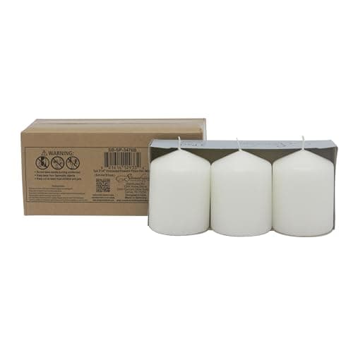 Stonebriar 3 Pack Tall Unscented White Pillar Candles 3x4 Inch 35hr Burn Time