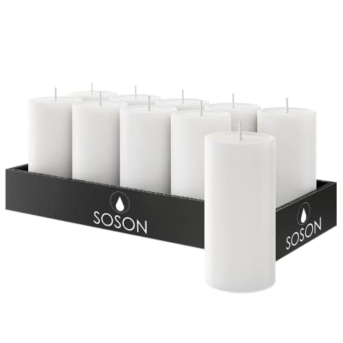 Simply Soson 10-Pack 2x4" White Unscented Pillar Candles Dripless Ideal for Weddings, Parties, HomeDecoration