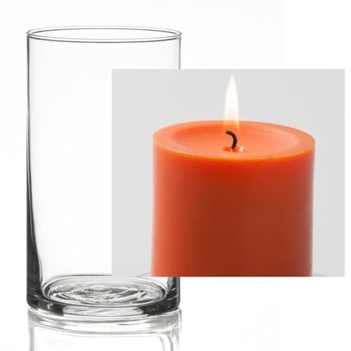 12 Eastland Glass Cylinder Vases, 6" & 12 Richland Pillar Candles, 3" White