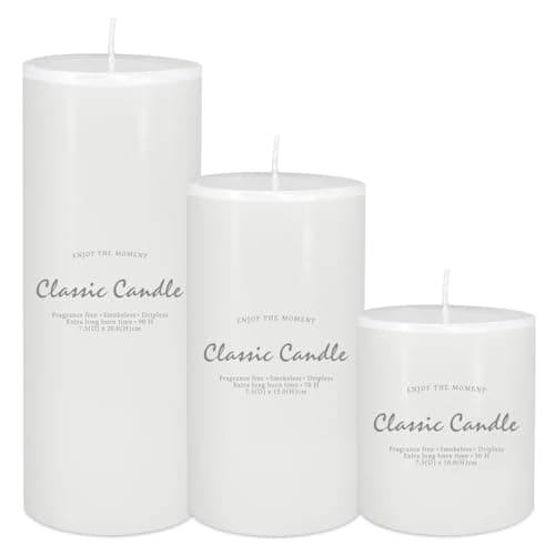 3 Pack White Pillar Candles for Power Outages & Emergency