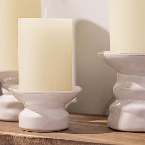 BASK Unscented Ivory Pillar Candles Set of 3 - Dripless and Smokeless for Any Occasion