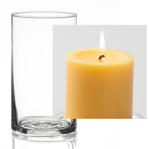 12 Eastland Glass Cylinder Vases, 6" & 12 Richland Pillar Candles, 3" White