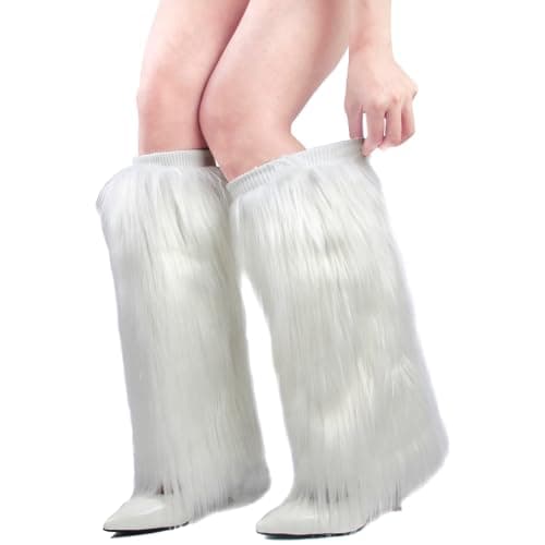 ECOSCO Soft Cozy Fuzzy Faux Fur Leg Warmers Boots Cuffs 15 Inches