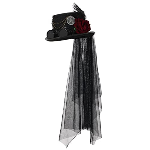 BPURB Unisex Steampunk Top Hat with Goggles Gothic Victorian Style