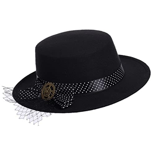 COSDREAMER Women's Vintage Black Fedora Hats with Bows